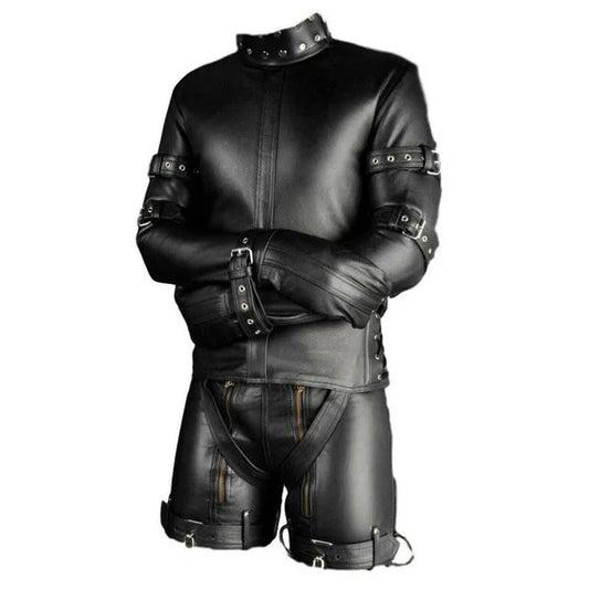 Men's Real Leather Straitjacket Leather Lining Straitjacket Heavy Duty Jacket