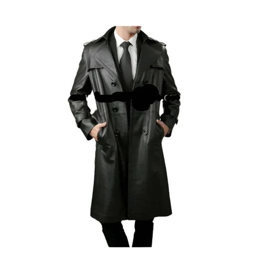 Men's Black Real Leather Matrix STEAMPUNK Van Helsing Trench Coat Most Sizes