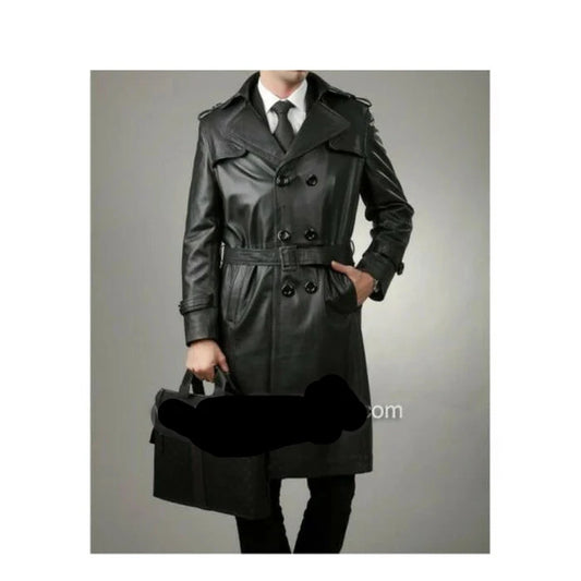 Men's Black Real Leather Matrix STEAMPUNK Van Helsing Trench Coat Most Sizes