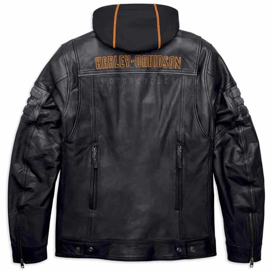 Harley Davidson Men's Bridgeport Black Leather Jacket Hoodie 3 in 1