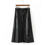 Womens Real Lambskin Leather Black Long Maxi Skirt Vintage Button Pocket Maxi Skirt