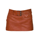 Ladies Sexy Butter Soft Genuine Lambskin Leather Red Mini Skirt Clubwear