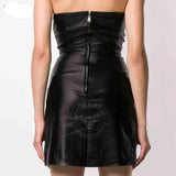 Womens Real Black Leather Hot Party Dress Casual Wear Buckle Dress Frock Skirts