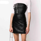 Womens Real Black Leather Hot Party Dress Casual Wear Buckle Dress Frock Skirts