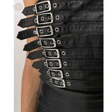 Womens Real Black Leather Hot Party Dress Casual Wear Buckle Dress Frock Skirts