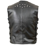 Mens Genuine Black Leather Motorcycle Vest Club wear Biker Rider Motorbike Vest