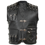 Mens Genuine Black Leather Motorcycle Vest Club wear Biker Rider Motorbike Vest