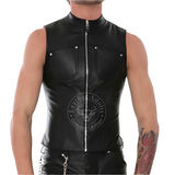 Mens Black Real Cow Leather Motorcycle Vest Club wear Biker Rider Motorbike Vest