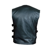 Mens Black Leather Biker Style Waistcoat Vest Most Sizes VEST 19