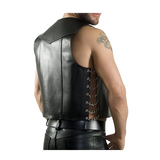 Mens Superb Quality Cows Leather Side Chain Biker Style Waistcoat Vest