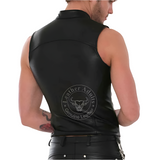 Mens Black Real Cow Leather Motorcycle Vest Club wear Biker Rider Motorbike Vest