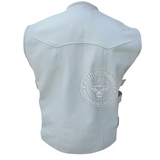 Mens White Leather Vest Biker Rider Motorbike Motorcycle Waistcoat Club SWAT Vest