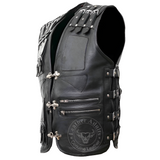 Mens Genuine Black Leather Motorcycle Vest Club wear Biker Rider Motorbike Vest