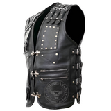 Mens Genuine Black Cowhide Leather Motorcycle Vest Club wear Biker Rider Motorbike Vest