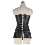 Womens Genuine Leather Clubwear Back Lace-up Strapless Black Sexy Club Dress