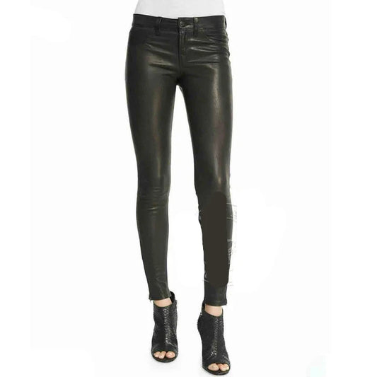 New Women's Genuine Sheepskin Leather Pant Slim Fit Black Skinny Trousers