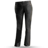 Womens Black Genuine Cowhide Leather Five Pockets Bikers Trousers Breeches Pants