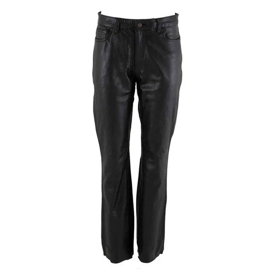 Womens Real Black Cowhide Leather Five Pockets Bikers Trousers Pants Breeches