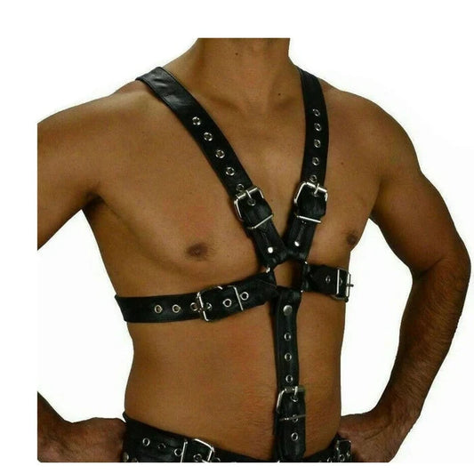 Mens Handmade Genuine Leather Full Body Harness ADJUSTABLE WITH JOCK