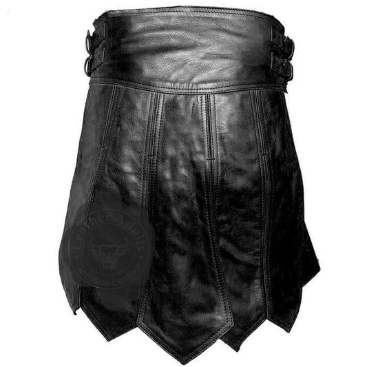 Mens Black Real Leather Kilt Sexy Gladiator Costume Gay Club Wear LARP Kilts