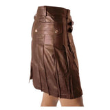 Men's Real Leather Brown Utility Cargo Kilt Choice of Length and Sizes