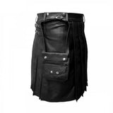 Black LEATHER Pleated Kilt & Sporran – K7 – BLK