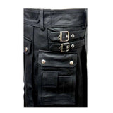 Men's Leather Black Utility Kilt Twin CARGO Pockets Pleated with Twin Buckles