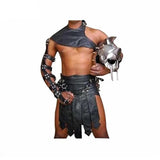 Men's Black Leather Roman Gladiator Kilt Set – K3 -BLK