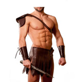 Leather Brown Roman Gladiator Kilt Set with Gauntlets LARP Most Sizes