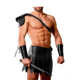 Leather Black Roman Gladiator Kilt Set with Gauntlets LARP Most Sizes