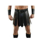 Mens Sexy Real Leather Black Kilt Roman Gladiator Kilt Set Gay Club Wear LARP