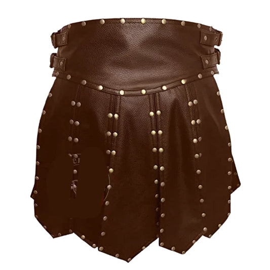 MENS BROWN LEATHER GLADIATOR KILT – K6