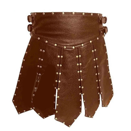 MENS BROWN LEATHER GLADIATOR KILT – K6