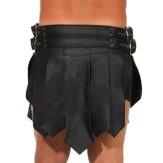 Mens Real Leather Black Roman Gladiator Skirt Kilt Gothic Kilt LARP