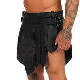 Mens Real Leather Black Roman Gladiator Skirt Kilt Gothic Kilt LARP