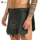 Mens Real Leather Black Roman Gladiator Kilt Gothic Belt and Buckles Kilt LARP