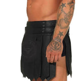 Mens Black Cowhide Leather Roman Gladiator Skirt Kilt Gothic Belt and Buckles Kilt LARP ALL SIZES