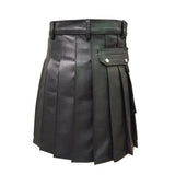 Mens Black Real Cowhide Leather Gladiator Pleated Kilt