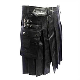 Mens Leather Gladiator Pleated Kilt – K5 -BLK