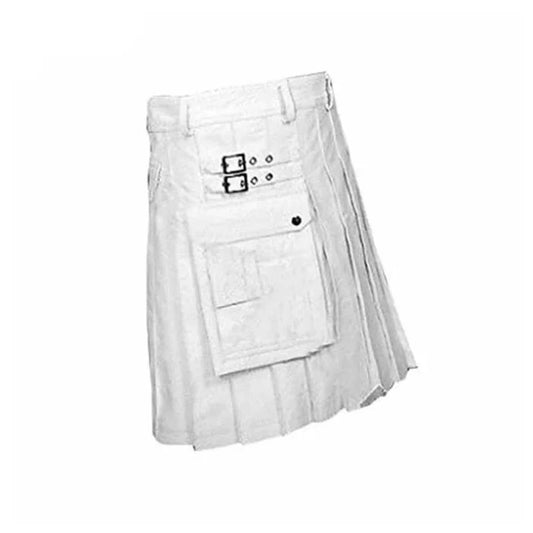 Mens WHITE Cowhide Leather Gladiator Pleated Kilt – K5 – WHT