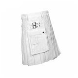 Mens WHITE Cowhide Leather Gladiator Pleated Kilt – K5 – WHT