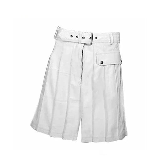 Mens WHITE Cowhide Leather Gladiator Pleated Kilt – K5 – WHT