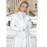 Womens Ladies Real Nappa Leather Long White Leather Dress Gown Suit Gothic Trench Coat