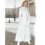 Womens Ladies Real Nappa Leather Long White Leather Dress Gown Suit Gothic Trench Coat