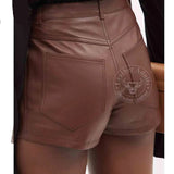 Ladies Brown Genuine Soft Lambskin Leather High Rise Shorts