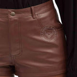 Ladies Brown Genuine Soft Lambskin Leather High Rise Shorts