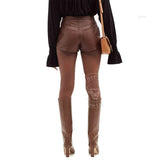 Ladies Brown Genuine Soft Lambskin Leather High Rise Shorts