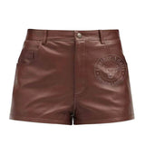 Ladies Brown Genuine Soft Lambskin Leather High Rise Shorts