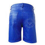 Womens 100% GENUINE BLUE LEATHER BERMUDA SHORTS with Five Pockets