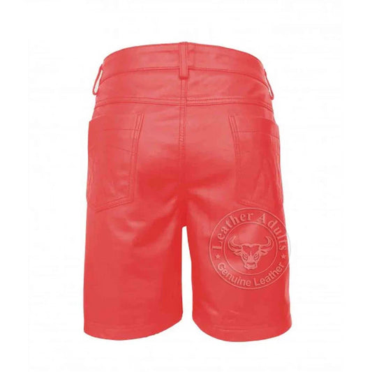 Womens 100% GENUINE RED LEATHER BERMUDA SHORTS with Five Pockets